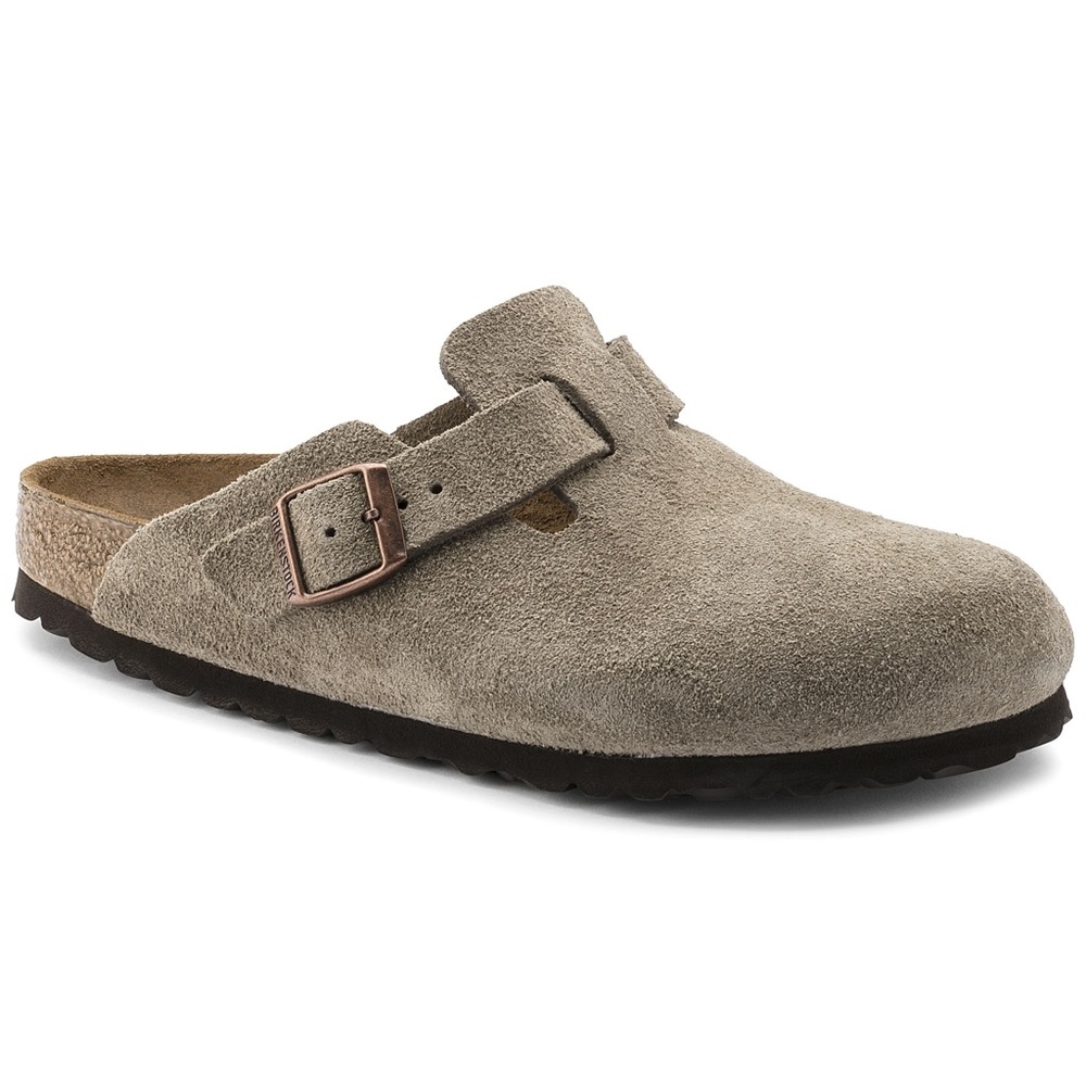 NIB Birkenstock Boston Taupe Suede Soft Footbed Clog Regular Fit